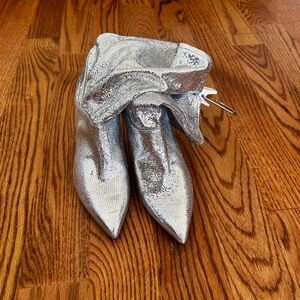 All Saints Silver Sequin Pointed-Toe Heeled Ankle Boots